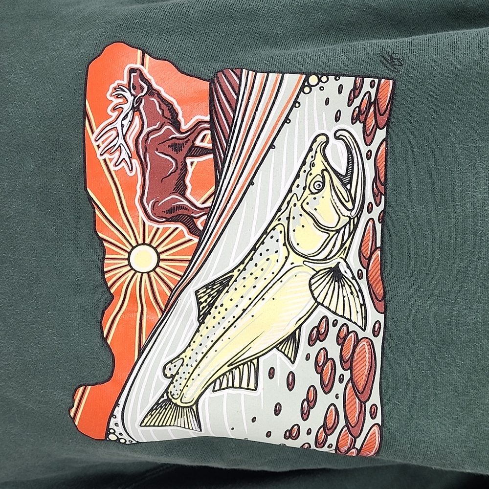 Benchmade Oregon Custom Green Salmon and Elk Thick Graphic Pullover Hoodie